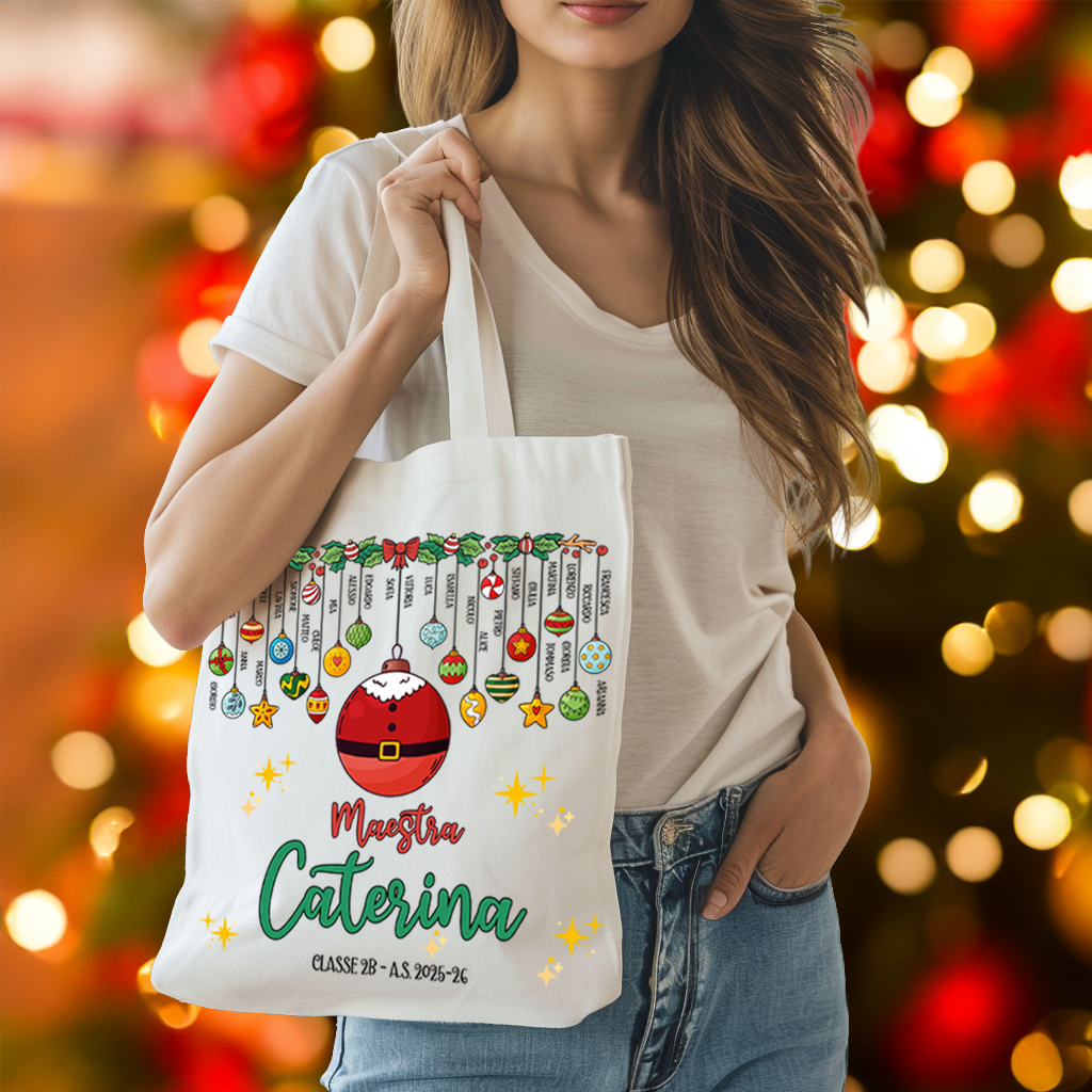 Tote bag "Palline di Natale" maestra con nomi dei bambini