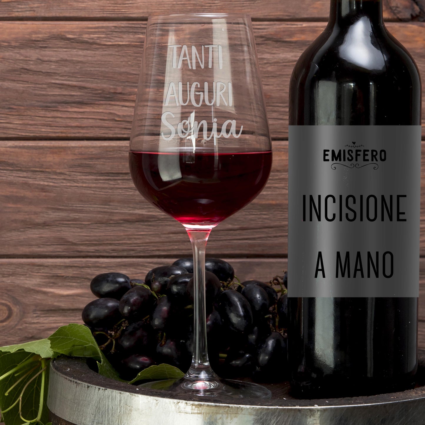 Calice da vino con scritta incisa a mano