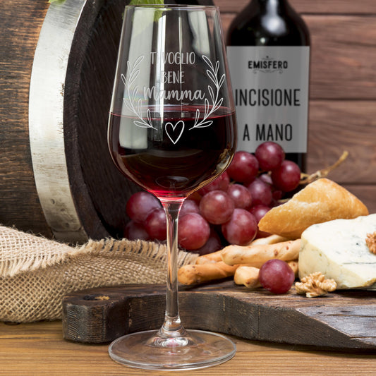 Calice da vino con scritta e decori incisi a mano