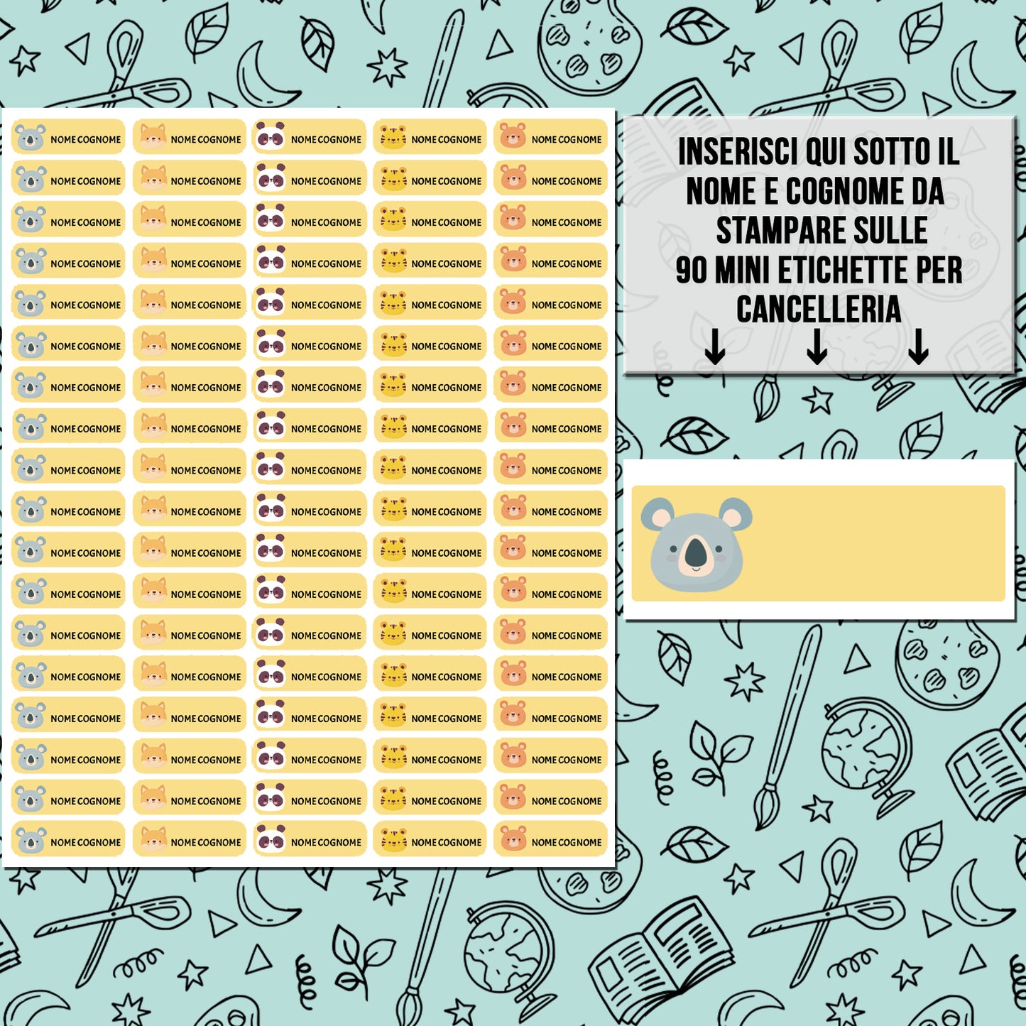 90 Mini etichette personalizzate per cancelleria