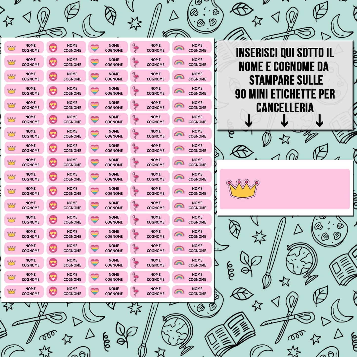 90 Mini etichette personalizzate per cancelleria