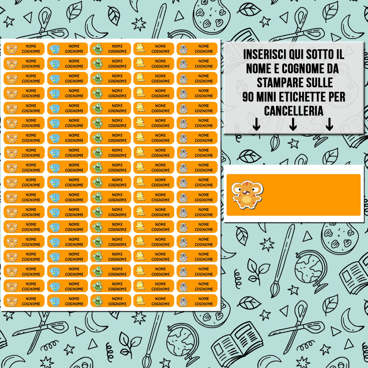 90 Mini etichette personalizzate per cancelleria