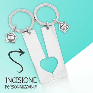 Coppia portachiavi targhetta cuore casette