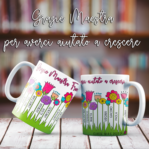 Tazza prato fiorito maestra con nomi dei bambini