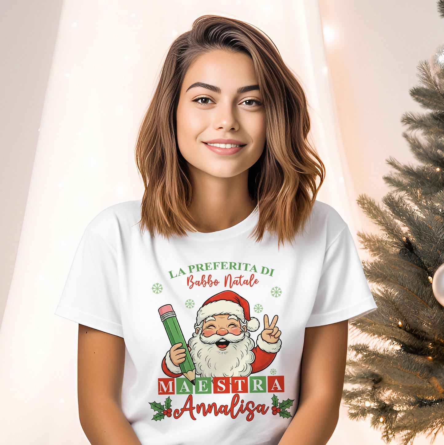T-Shirt "Maestra preferita di Babbo Natale"