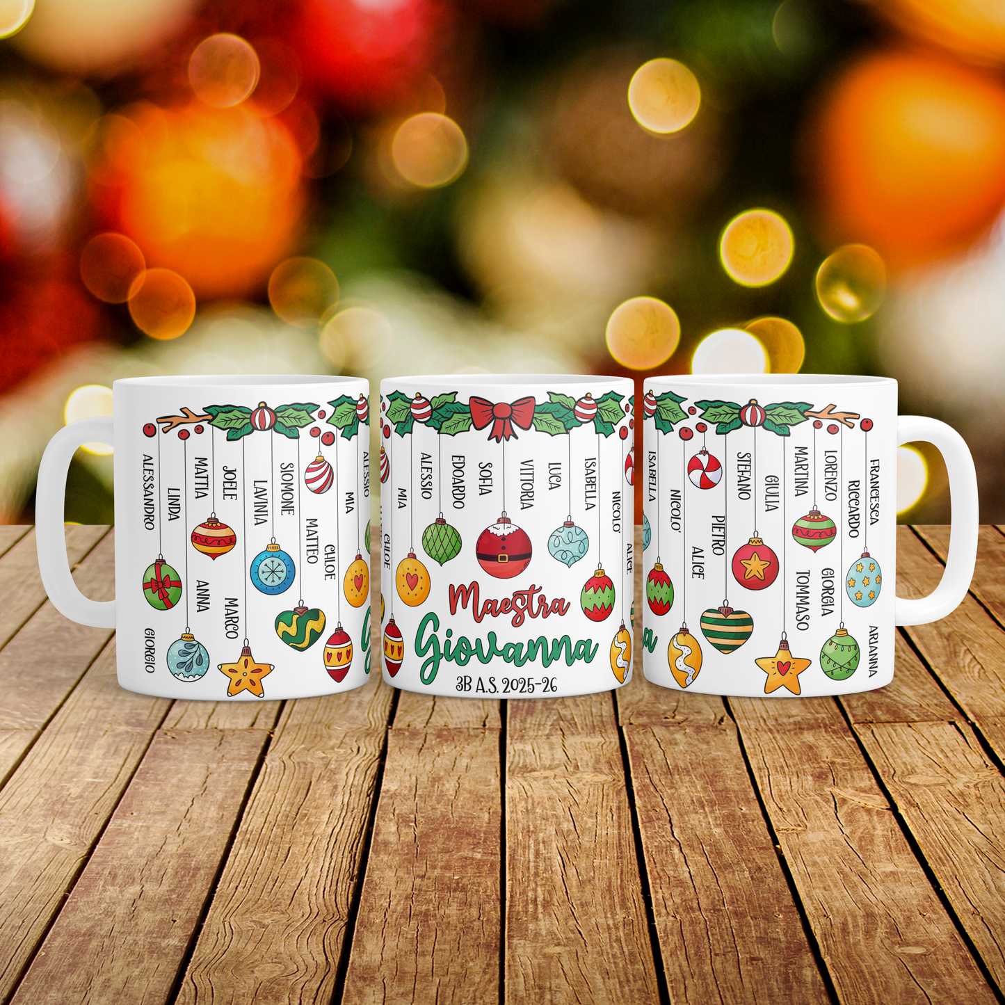 Tazza "Palline di Natale" maestra con nomi bambini