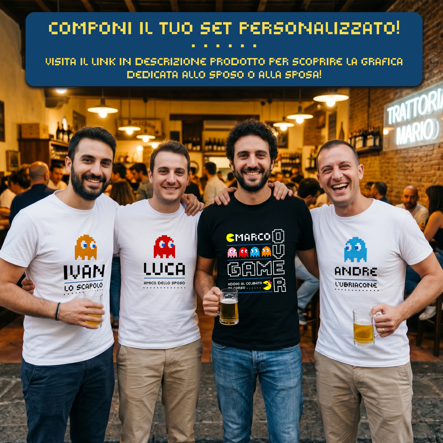 T-Shirt "Pacman" Team Sposo/Sposa Addio al Nubilato/Celibato