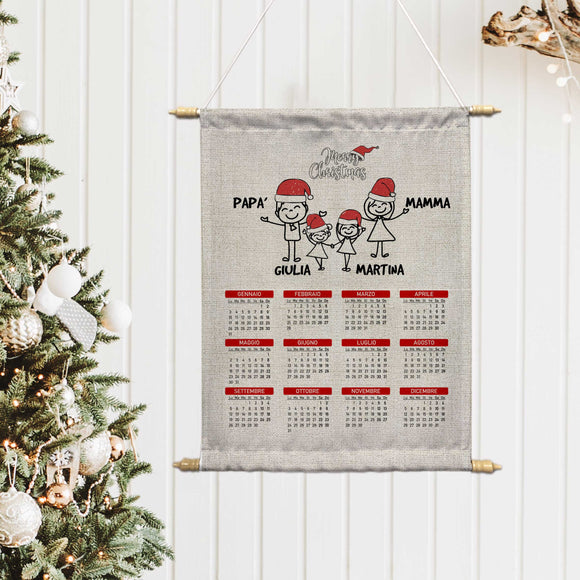 Calendario 2024 CHRISTMAS FAMILY su tela canvas