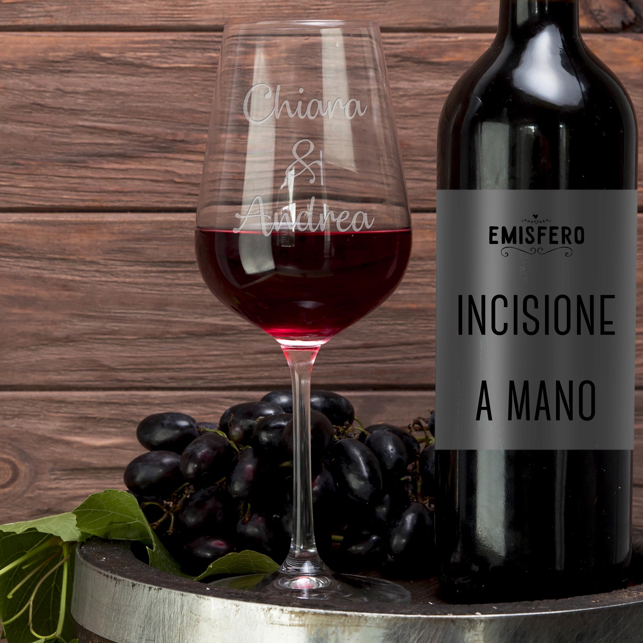 Calice da vino inciso con nome e iniziale personalizzati