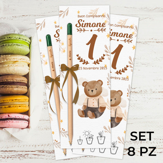 8 Bomboniere con matita piantabile Sprout - 1° Compleanno Teddy