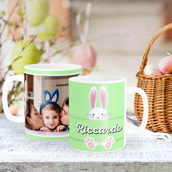 Tazza Easter Bunny con nome e foto