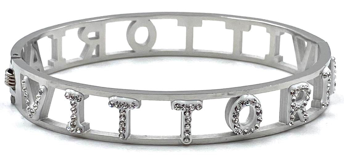 Bracciale rigido con nome e strass